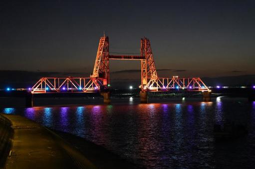 福岡 大川市 筑後川昇開橋3 筑後川昇開橋,昇開橋,夜景の写真素材