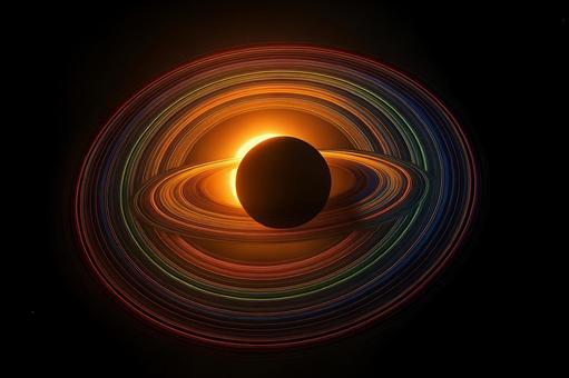虹色に輝く土星環 虹色に輝く土星環の写真