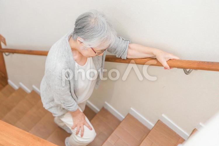 階段を登る高齢者女性 高齢者,膝,シニアの写真素材