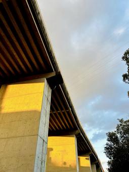 照りつける夕日 夕日,コンクリート,高架下の写真素材