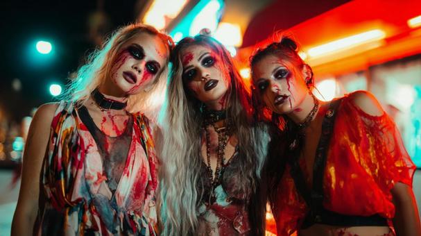 ホラー風メイクの三人 ホラー風メイクの三人の写真