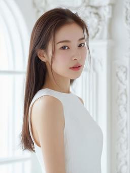 美しい髪と肌が際立つ、ポートレート写真の写真