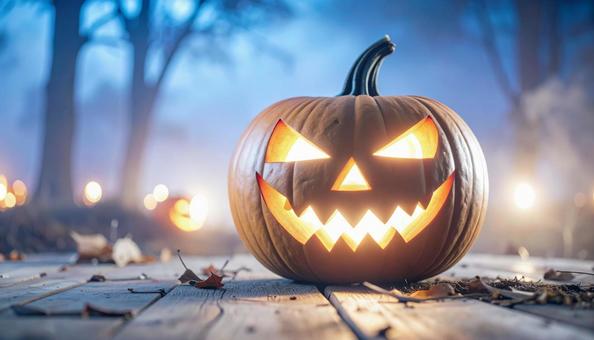 暗闇に光るジャック・オー・ランタンの写真