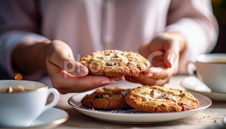 茶話会をしている女性の手もと カフェ,ティーポット,コミュニケーションの写真素材