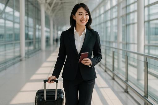 出張に向かう女性社員 出張に向かう女性社員の写真