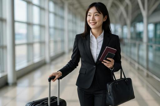 出張に向かう女性社員 出張に向かう女性社員の写真