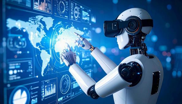 近未来のVRゴーグルをかけたロボット 近未来のVRゴーグルをかけたロボットの写真