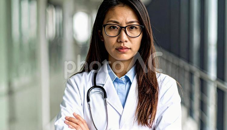 厳しい表情の女性医師 女性,医師,人物の写真素材
