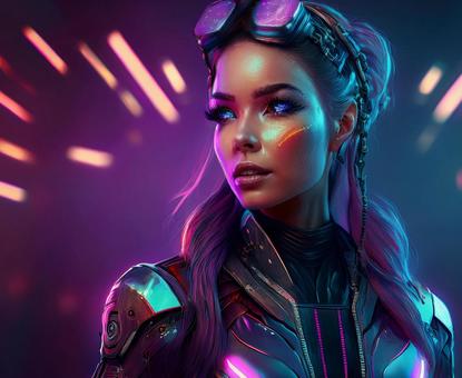 近未来的な服装の女性 近未来的な服装の女性の写真