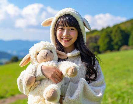 未年フォト・羊コスの羊子さん(牧場) 未年フォト・羊コスの羊子さん(牧場)の写真