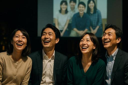 プロジェクターを見て笑う参加者 プロジェクターを見て笑う参加者の写真