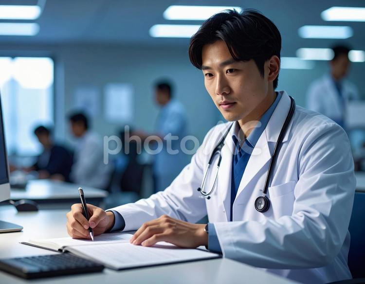 男性医師　勉強 男性医師,医師,病院の写真素材