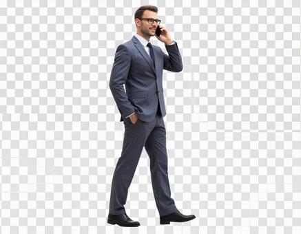 スマートフォンで通話する男性の透過画像の写真