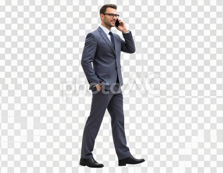 スマートフォンで通話する男性の透過画像 男性,ビジネスマン,会社員の写真素材