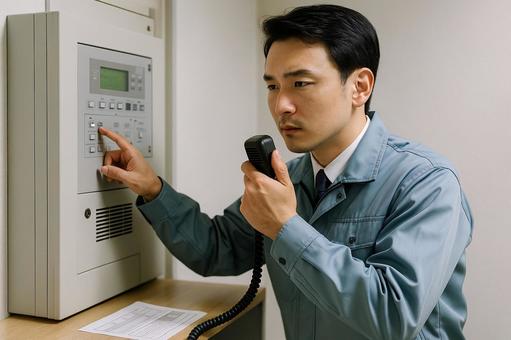防災無線を確認する職員 防災無線を確認する職員の写真