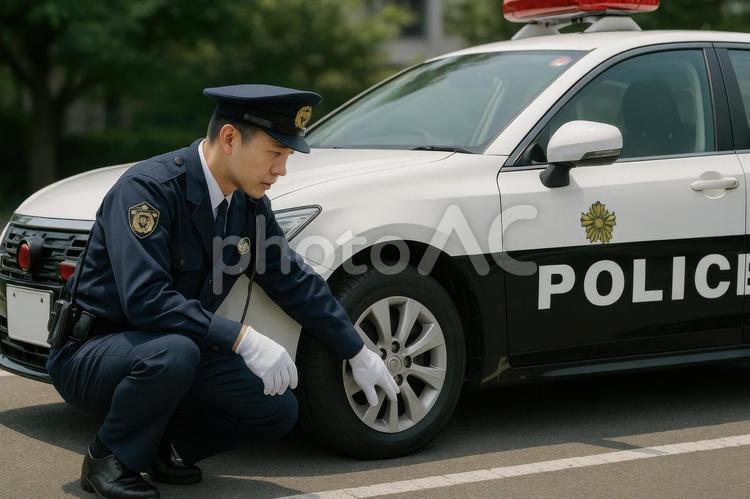 警察車両を点検する様子 警察官,パトカー,警察車両の写真素材
