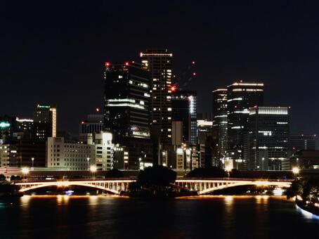 天満橋から眺める大阪市中之島の夜景6 大阪市,大阪,中之島の写真素材