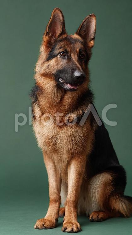 スタジオで撮影された大型犬 ジャーマンシェパード,犬,動物の写真素材