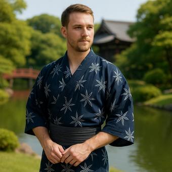浴衣姿の外国人男性 浴衣姿の外国人男性の写真