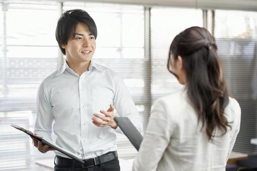 Business person explaining work procedure, JPG Business person explaining work procedure, male, female, businessman, JPG