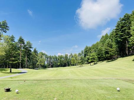 練習場から見る美しいコース ゴルフ場,ゴルフコース,小淵沢カントリークラブの写真素材