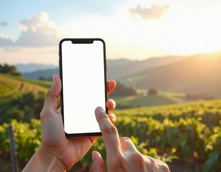 白画面のスマホを持つモックアップ写真 白画面のスマホを持つモックアップ写真の写真