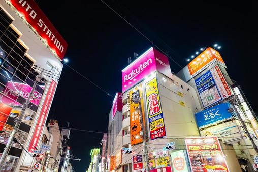 【大阪】夜のなんば駅近くの街並み 大阪,なんば,難波の写真素材