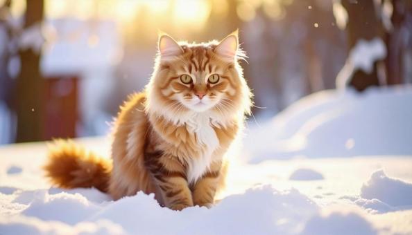 雪の中の猫 雪の中の猫の写真