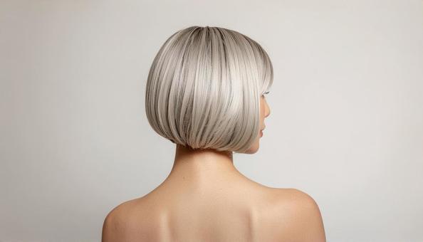 アッシュベージュのボブヘア後ろ姿の女性 アッシュベージュのボブヘア後ろ姿の女性の写真