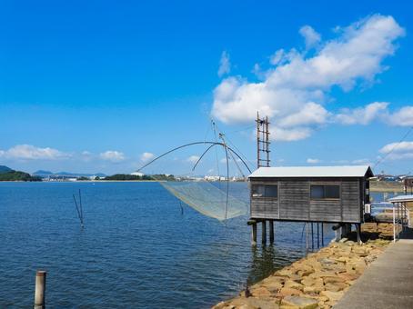 Photo, four-handed net, four hands net, cabin, 