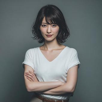 真面目な眼差しの働く女性の写真