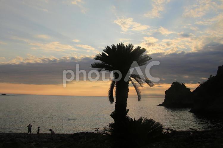 トンボロ現象の瀬浜海岸からの夕景 トンボロ現象の瀬浜海岸からの夕景 トンボロ現象,瀬浜海岸,夕景の写真素材