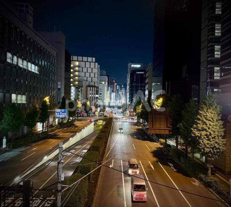 モノレールからの東京の夜景　ゆりかもめ 夜空,道路,ライトアップの写真素材