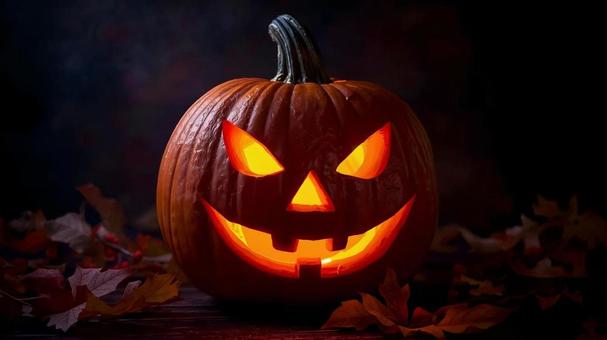 光っているハロウィンカボチャのランタンの写真