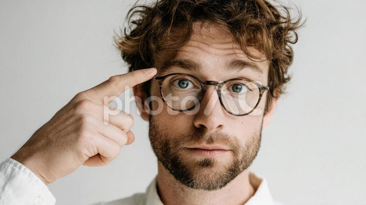 ”考えてるか？”とジェスチャーする男性 男性,外国人,ポートレートの写真素材