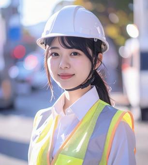 女性の交通誘導員 女性の交通誘導員の写真