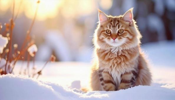 雪の中の猫 雪の中の猫の写真