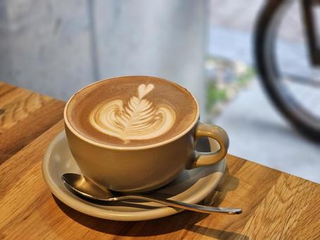 コーヒー カフェラテ,ラテアート,ホットの写真素材