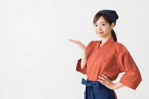 和風の制服を着た女性　ポートレート 女性,和服,和食の写真素材