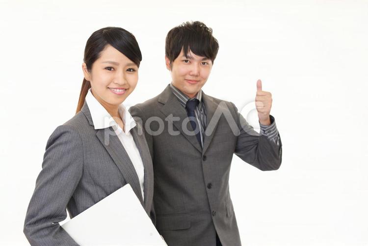 笑顔のビジネスマンとビジネスウーマン 男性,女性,ビジネスマンの写真素材
