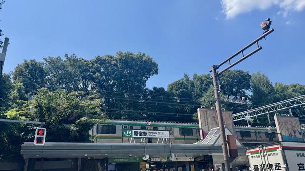 JR原宿駅竹下口の駅舎と山手線の電車 JR原宿駅竹下口の駅舎と山手線の電車 原宿駅,竹下口,駅舎の写真素材