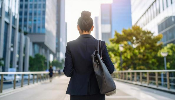スーツ姿の女性社員の後ろ姿 スーツ姿の女性社員の後ろ姿の写真