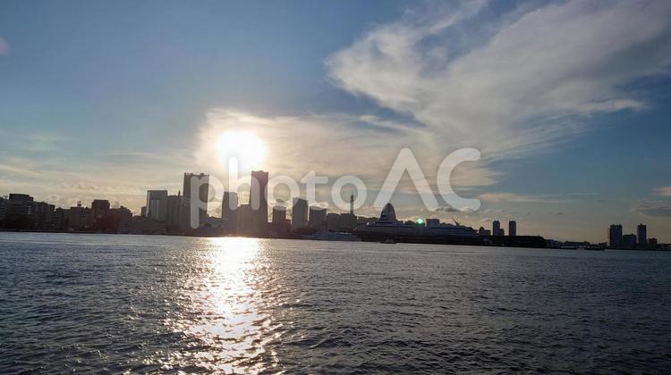 横浜の夕景 海,横浜,夕景の写真素材