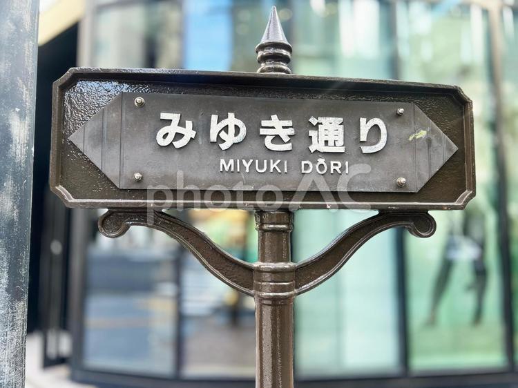 銀座の通りの看板（みゆき通り） 道路,街並み,看板の写真素材