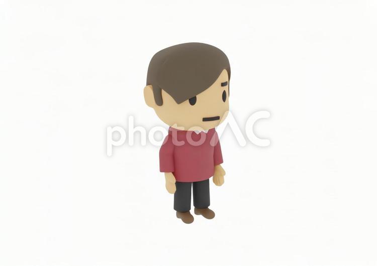 無口で無表情の不機嫌な私服の男性の少年 男,クレイアート,人の写真素材