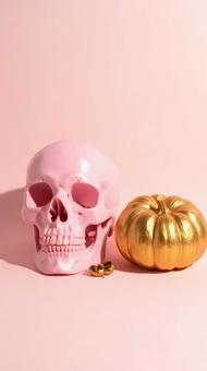 ピンクゴールドな髑髏のハロウィン飾り ピンクゴールドな髑髏のハロウィン飾りの写真