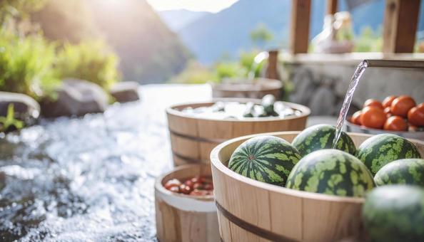山水で冷やす夏野菜 山水で冷やす夏野菜の写真