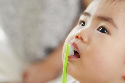 歯ブラシで赤ちゃんの口腔ケアする様子 歯ブラシで赤ちゃんの口腔ケアする様子 歯磨き,歯みがき,口腔ケアの写真素材