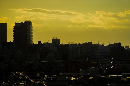 日没時の都市シルエット 日没,夕焼け,都市の写真素材