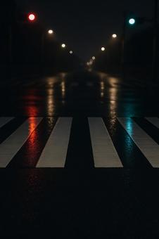 雨夜の横断歩道の写真